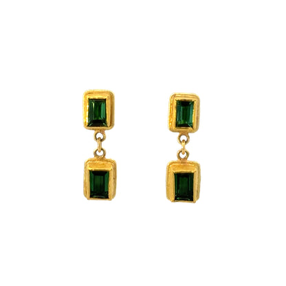 faceted green tourmaline rectangle drop earrings