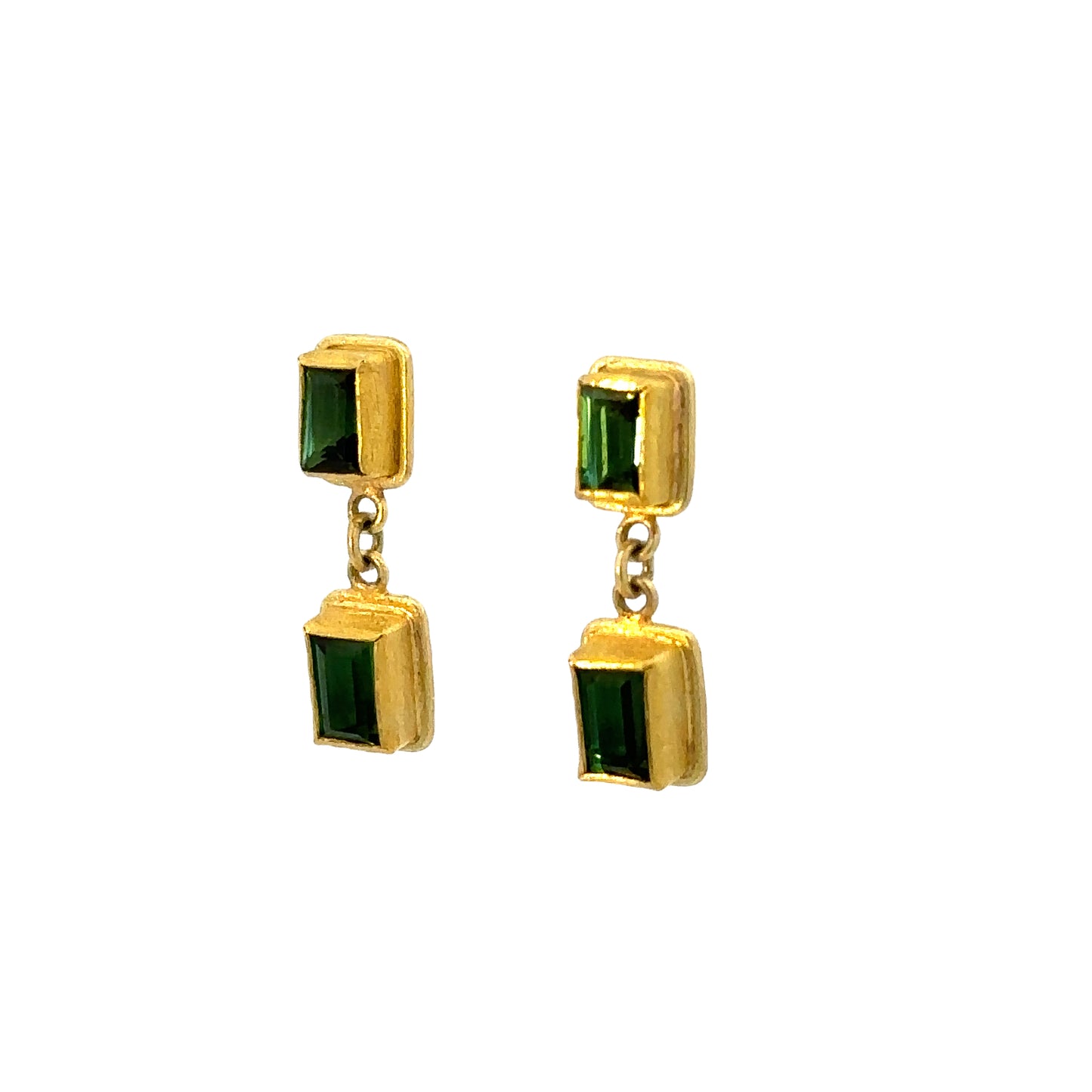 faceted green tourmaline rectangle drop earrings