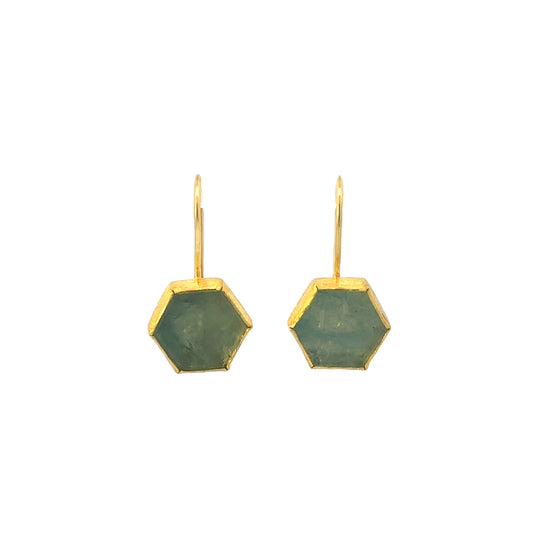 slice hexagon aquamarine dangle drop earrings