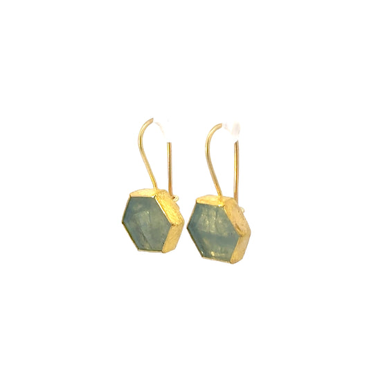 slice hexagon aquamarine dangle drop earrings