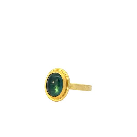 indicolite cabochon oval framed ring