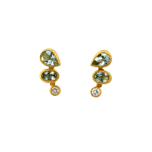faceted aquamarine + diamond crawler stud earrings