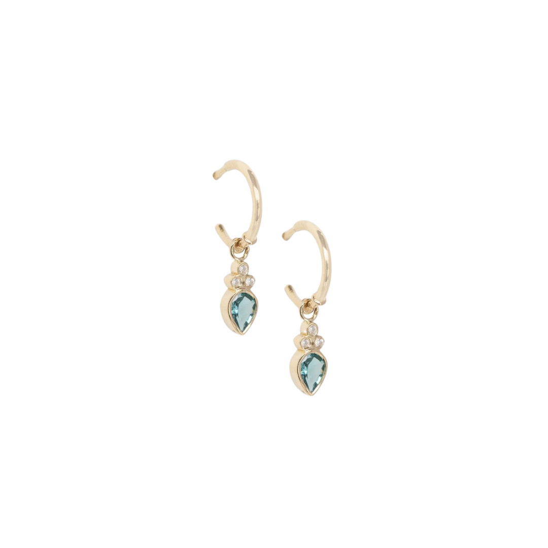 blue tourmaline & diamond hoop earrings