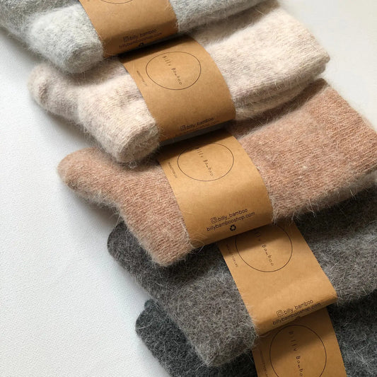 billy bamboo / neutral fluffy angora socks