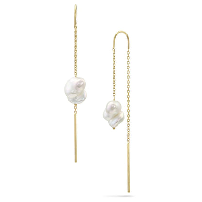 baby baroque white pearl threader earrings