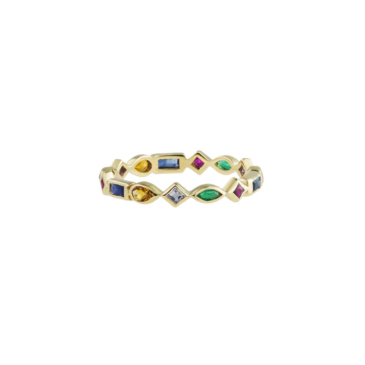 métier / mixed cut full eternity ring band - rainbow