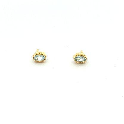 oval milgrain stud earrings - aquamarine