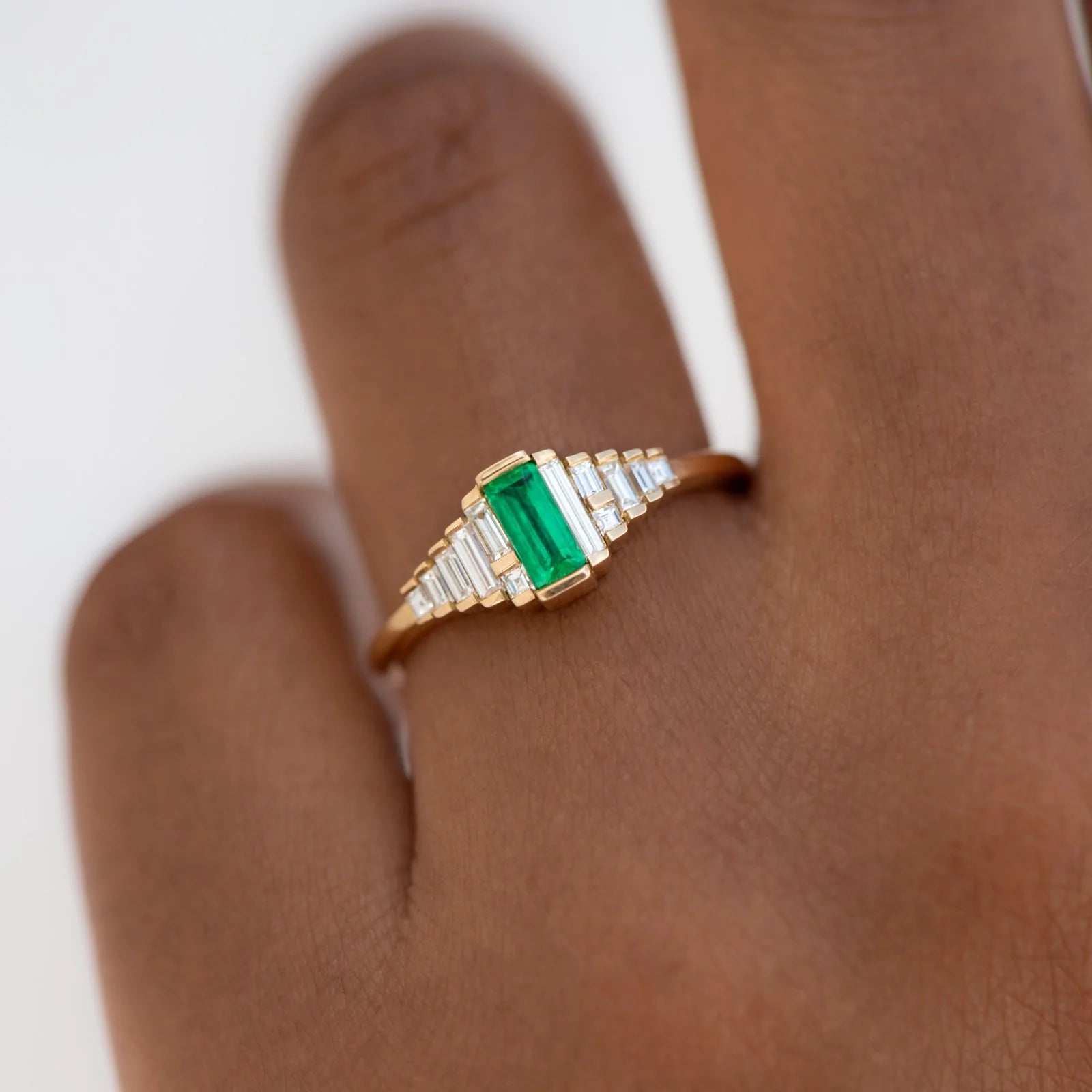 emerald and diamond baguette ring