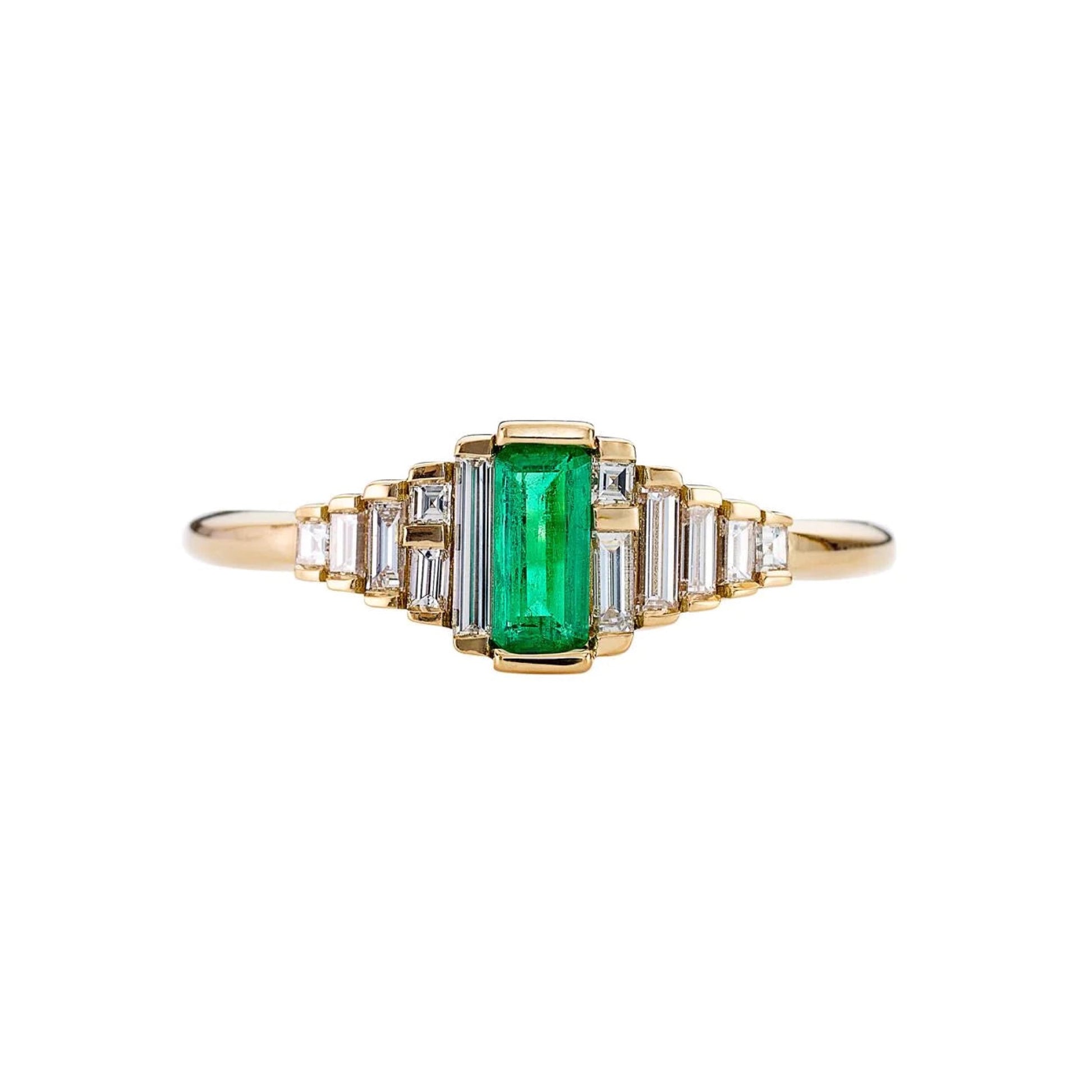 emerald and diamond baguette ring