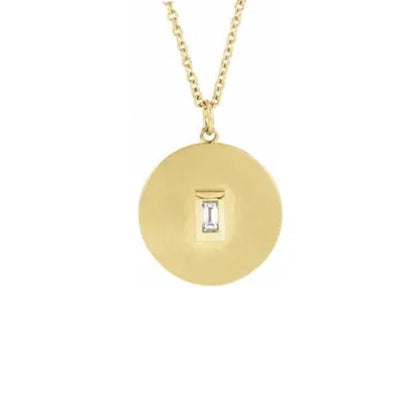 baguette disc pendant necklace - natural diamond