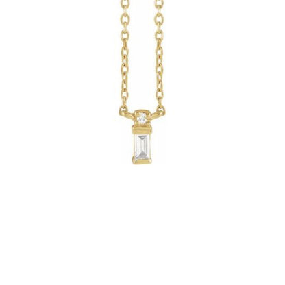 tiny baguette + round stone necklace - natural diamond