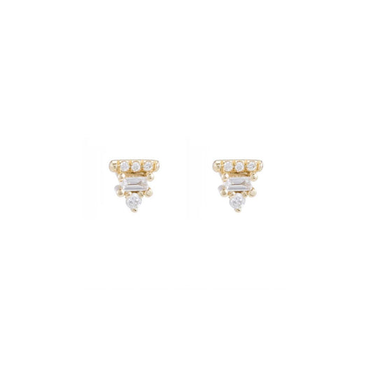 baguette bar stud earrings - natural diamond