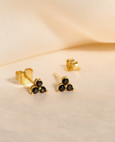 small trio stud earrings - black