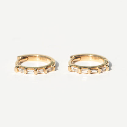 baguette tiny hoop earrings - natural diamond