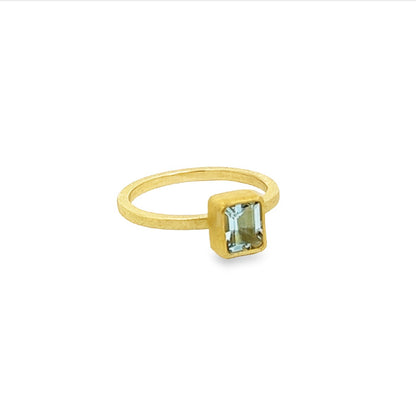 faceted aquamarine rectangle ring